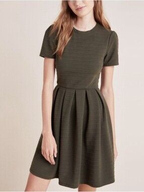 Hutch Anthropologie Maddie Mini Fit and Flare Olive Army Green Size SP